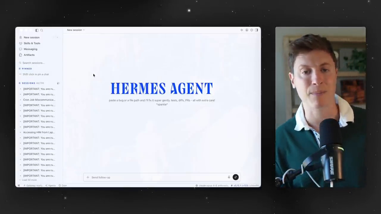 Hermes Agent 데스크톱 앱의 첫 화면과 기존 CLI 한계 설명
