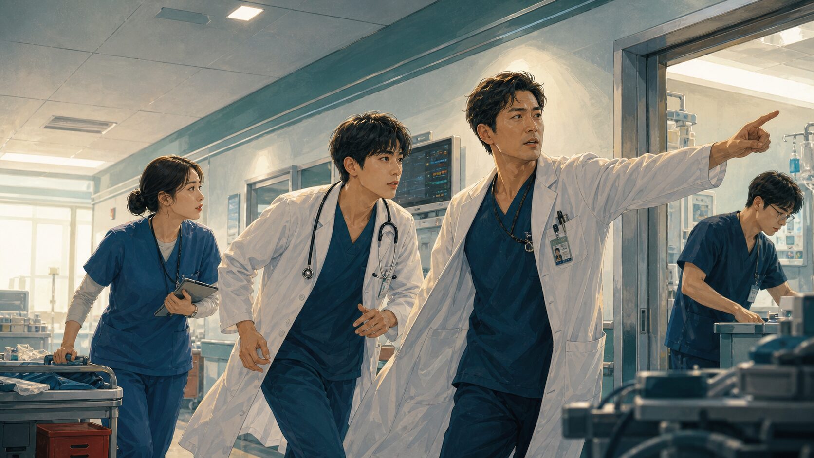 A blog illustration of a trauma team moving through a hospital corridor during a crisis