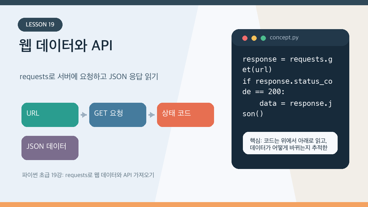 파이썬 초급 19강: requests로 웹 데이터와 API 가져오기